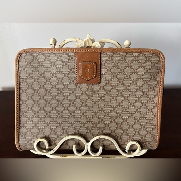Celine Tan Zippered Monogram Pouch with Gold 15” Unbranded Chain - Picture 1 of 8